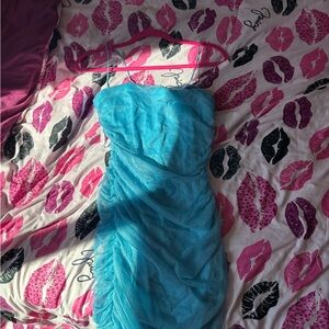 B Darlin Turquoise Blue Strapless Mini Dress